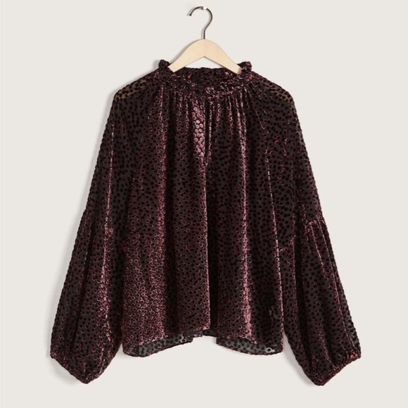 NWOT Addition Elle Balloon-Sleeve Burnout Velvet Blouse color Winetasting size X - Picture 3 of 9